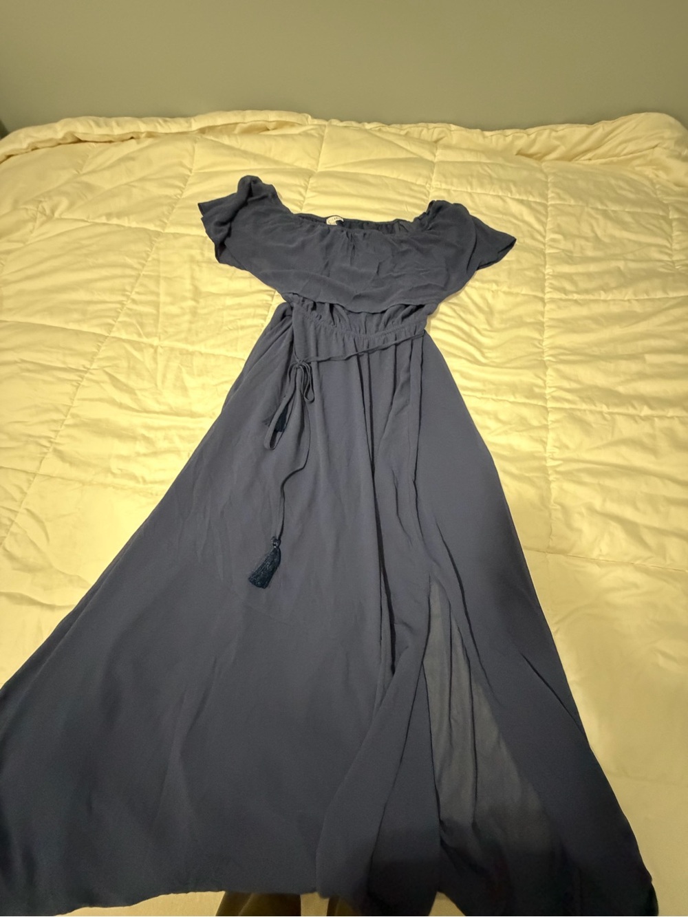 Baltic Born Navy Off-Shoulder Maxi Dress with Waist Tie